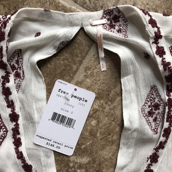 Free People NWT Embroidered Bell Sleeve Top Ivory - Picture 5 of 7